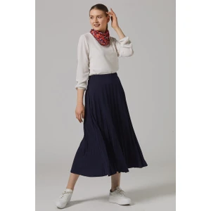 Essah Moda Kadın Lacivert Piliseli Uzun Etek - ME000319