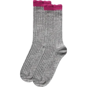 Unlimited Legwear Kalın Kışlık Yün ve Kaşmir Karışımlı Fuşya/gri Bileği Dilimli Kadın Çorabı