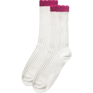 Unlimited Legwear Kalın Kışlık Yün ve Kaşmir Karışımlı Fuşya/krem Bileği Dilimli Kadın Çorabı