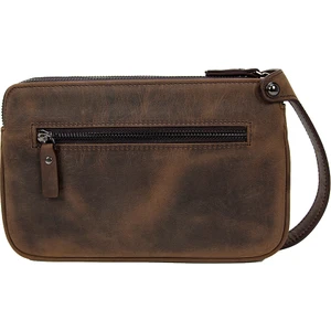 KANGAROO KINGDOM Hakiki Deri Crazy Horse Koyu Camel Erkek Portföy & Clutch El Çantası 1285-ZKC
