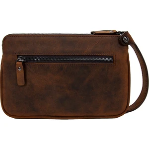 KANGAROO KINGDOM Hakiki Deri Crazy Horse Koyu Taba Erkek Portföy & Clutch El Çantası 1285-ZKT