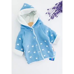 Kapüşonlu Mavi Erkek Bebek Çift Katlı Triko Hırka