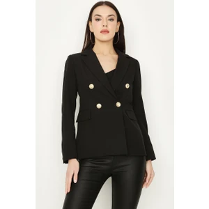 Kadın Siyah Düğmeli Blazer Ceket S053/1604/005 34