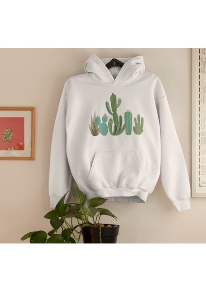 Unisex Beyaz Kapüşonlu Sweatshirt Dijital Baskılı