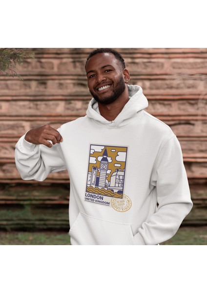 Unisex Beyaz Kapüşonlu Sweatshirt Dijital Baskılı