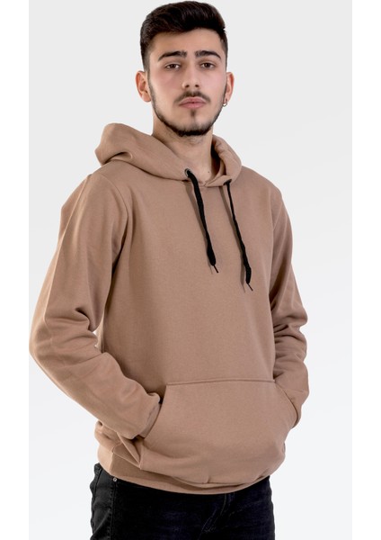 Unisex Camel Kapüşonlu Cepli Sweatshirt