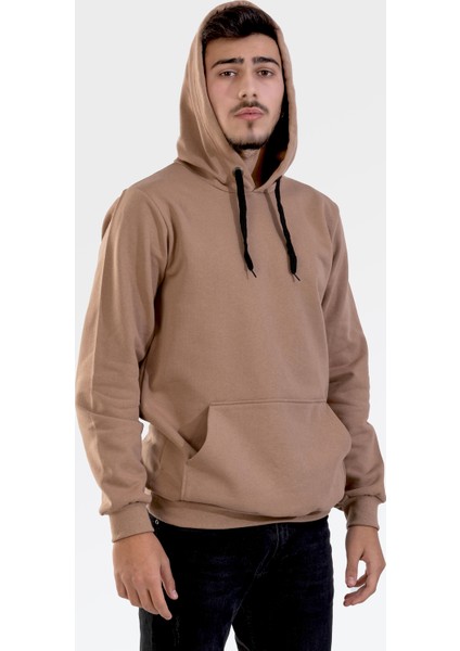 Unisex Camel Kapüşonlu Cepli Sweatshirt