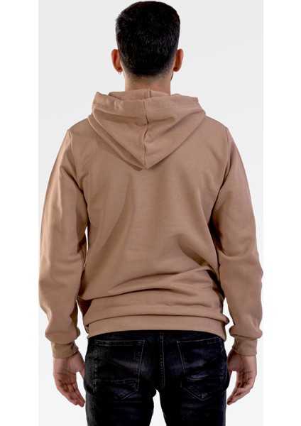 Unisex Camel Kapüşonlu Cepli Sweatshirt