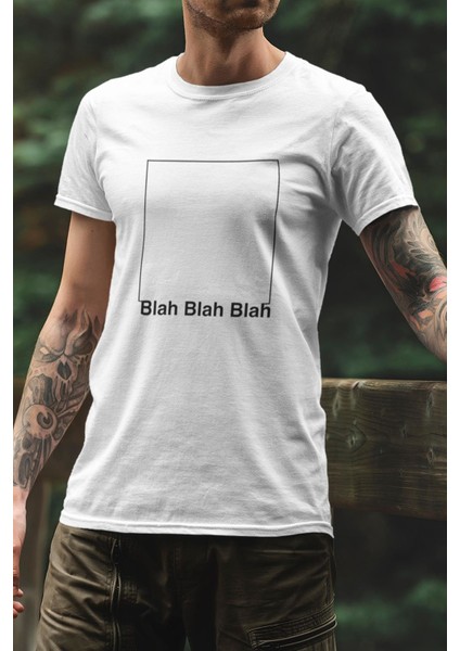 Blah Grafik Baskılı Pamuklu Bisiklet Yaka Erkek T-Shirt