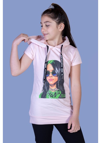 Kız Çocuk Billie Eilish Baskılı Kapüşonlu Tişört