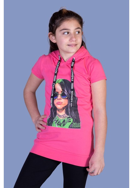 Kız Çocuk Billie Eilish Baskılı Kapüşonlu Tişört