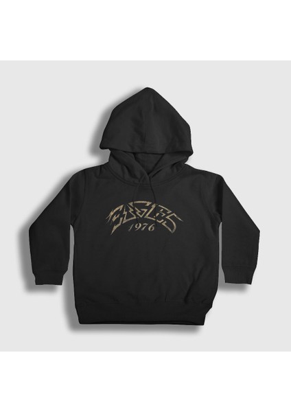 Unisex Çocuk Siyah Logo Eagles Kapüşonlu Sweatshirt