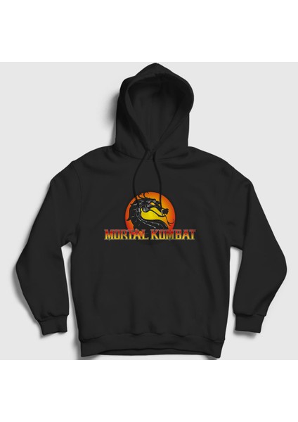 Unisex Siyah Logo Mortal Kombat Kapüşonlu Sweatshirt