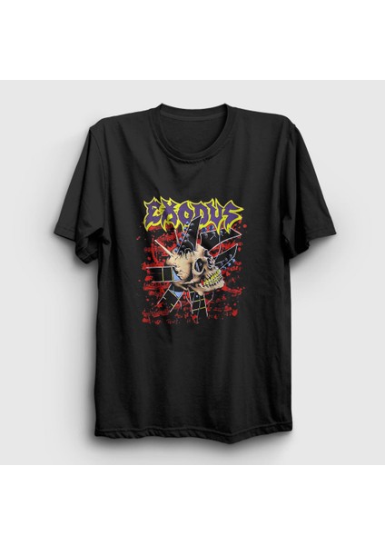 Unisex Siyah Skull Exodus T-Shirt