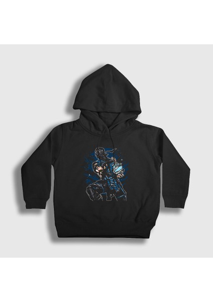 Unisex Çocuk Siyah Sub Zero V4 Mortal Kombat Kapüşonlu Sweatshirt