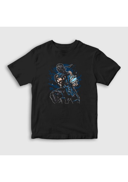Unisex Çocuk Siyah Sub Zero V4 Mortal Kombat T-Shirt