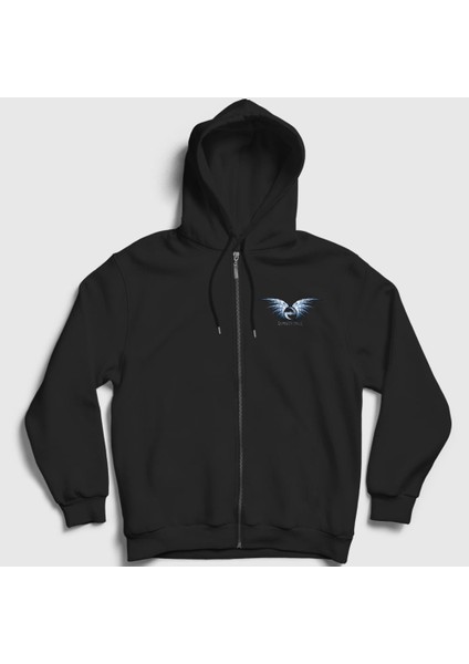 Unisex Siyah Wings Evanescence Fermuarlı Kapüşonlu Sweatshirt