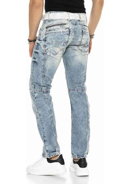 C-0894A Dikişli Eskitilmiş Mavi Erkek Kot Pantolon