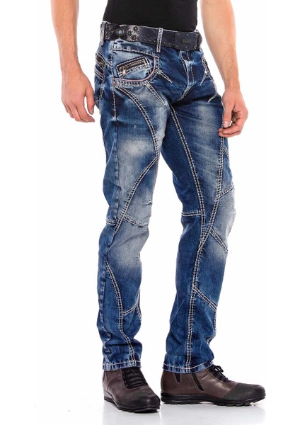 CD563 Parçalı Dikişli Regular Erkek Mavi Kot