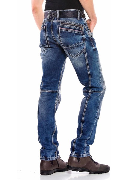 CD563 Parçalı Dikişli Regular Erkek Mavi Kot