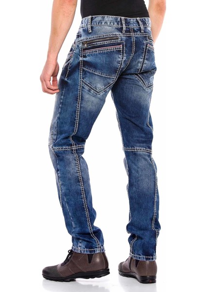 CD563 Parçalı Dikişli Regular Erkek Mavi Kot