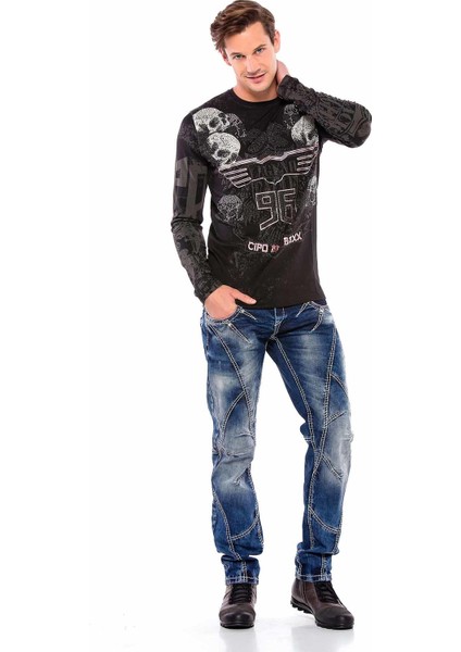 CD563 Parçalı Dikişli Regular Erkek Mavi Kot