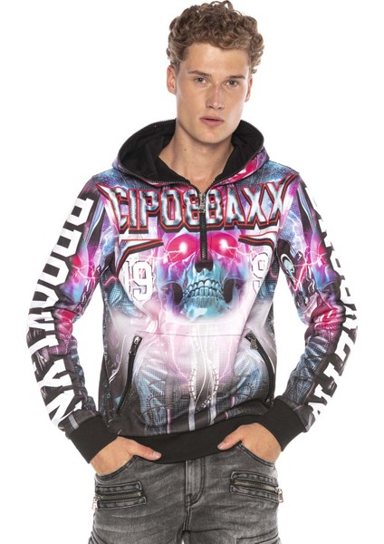 CL416 Cyber Punk Kurukafa Kapşonlu Sweatshirt