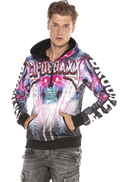 CL416 Cyber Punk Kurukafa Kapşonlu Sweatshirt