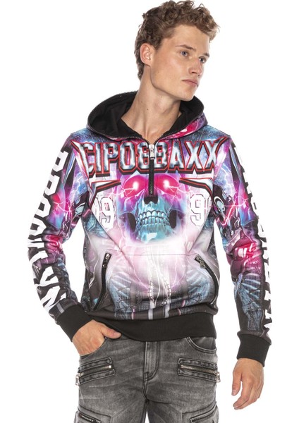 CL416 Cyber Punk Kurukafa Kapşonlu Sweatshirt