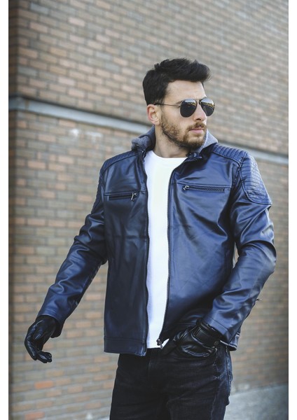 Tuci Cesar Slim Fit Kapüşonlu Deri Ceket