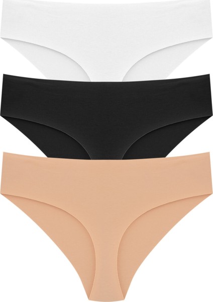 %100 Pamuk Lazer Kesim Yüksek Bel Külot 3'lü Paket