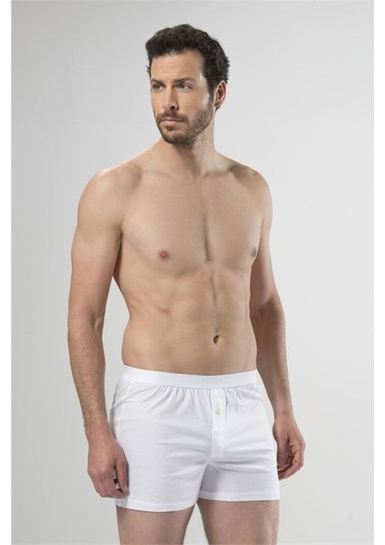 1106 Kemerli Düğmeli Boxer - Beyaz