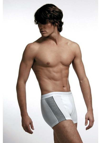 3 Adet Beyaz Biyeli Elastanlı Sportif Pamuklu Boxer Külot 850