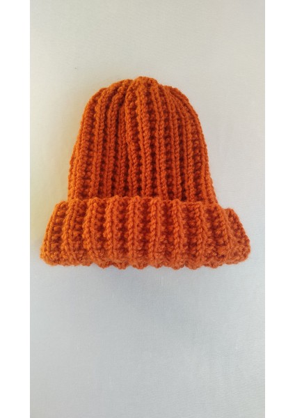 Handmade El Örgüsü Bere, Turuncu-Hardal-Vişne Çürüğü Örgü Bere
