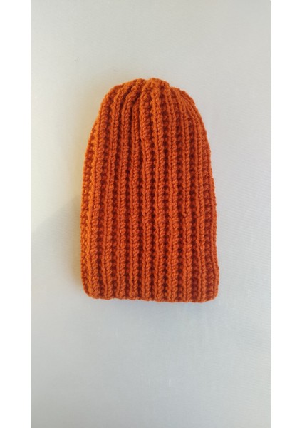 Handmade El Örgüsü Bere, Turuncu-Hardal-Vişne Çürüğü Örgü Bere