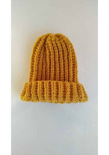 Handmade El Örgüsü Bere, Turuncu-Hardal-Vişne Çürüğü Örgü Bere