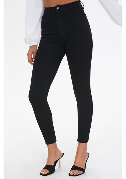 Kadın Likralı Solmayan Siyah Dar Kesim Dar Paça Kot Pantolon Jeans