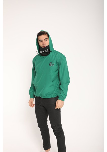 Snood Yaka Çimen Yeşili Kapüşonlu Erkek Sweatshirt modelleri