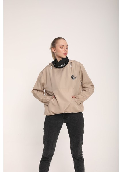 Snood Yaka Şampanya Rengi Kapüşonlu Kadın Sweatshirt