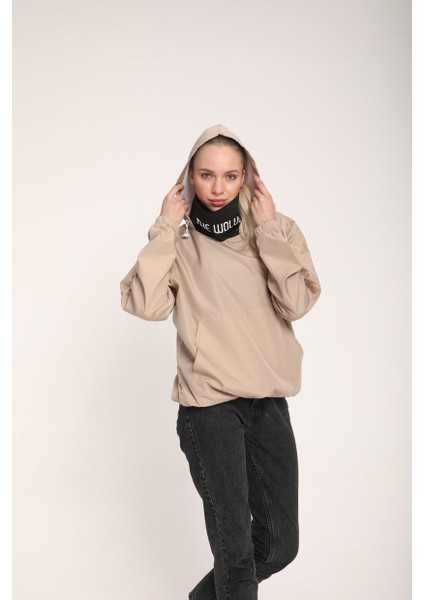 Snood Yaka Şampanya Rengi Kapüşonlu Kadın Sweatshirt