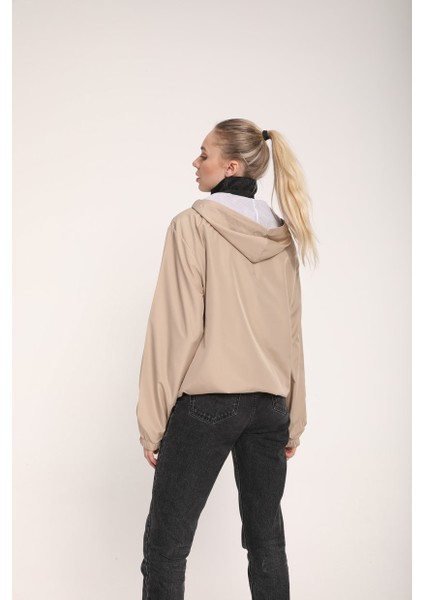 Snood Yaka Şampanya Rengi Kapüşonlu Kadın Sweatshirt