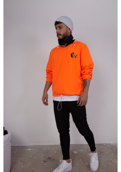 Snood Yaka Neon Turuncu Kapüşonlu Erkek Sweatshirt fiyatları