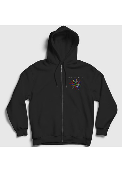 Unisex Siyah Universe Depeche Mode Fermuarlı Kapüşonlu Sweatshirt