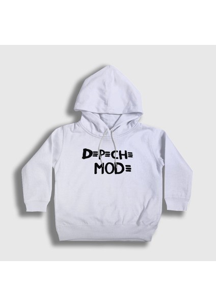Unisex Çocuk Beyaz Logo Depeche Mode Kapüşonlu Sweatshirt