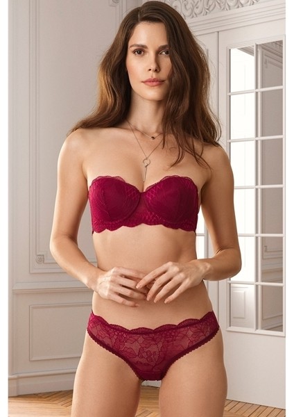Kadın Bordo Pisa Push Up Straplez Sütyen Takımı 4798