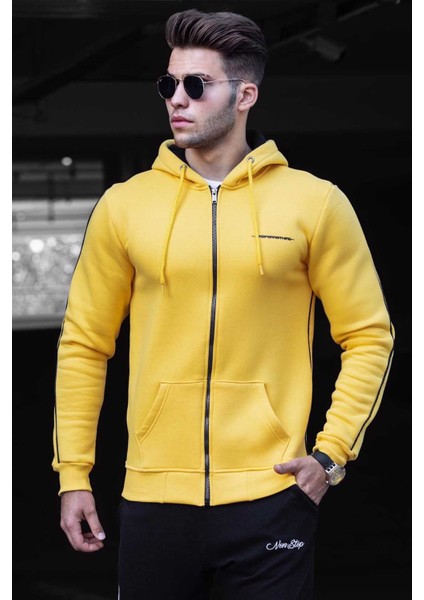Sarı Fermuarlı Kapüşonlu Erkek Sweatshirt 4741
