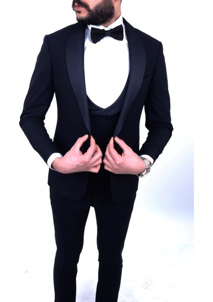 Slimfit Şal Yaka Damatlık Takım Ceket - Yelek - Pantolon - Gömlek - Papyon