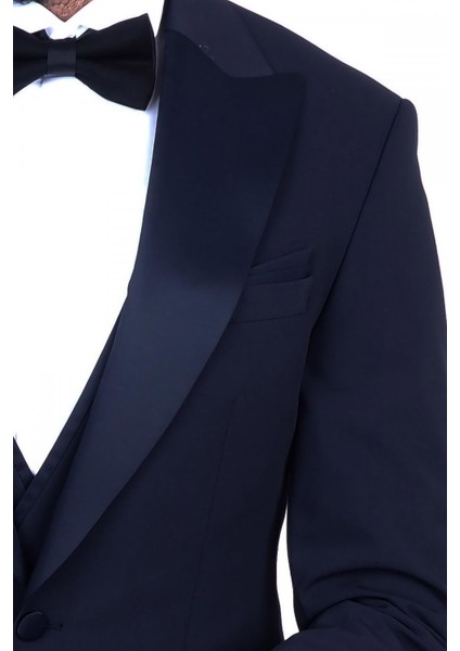 Slimfit Sivri Yaka Damatlık Takım Ceket - Yelek - Pantolon - Gömlek - Papyon