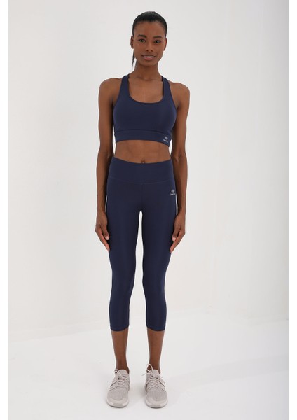 İndigo Yüksek Bel Toparlayıcı Çapraz Sırt Detaylı Slim Fit Kadın Tayt Takım - 95283