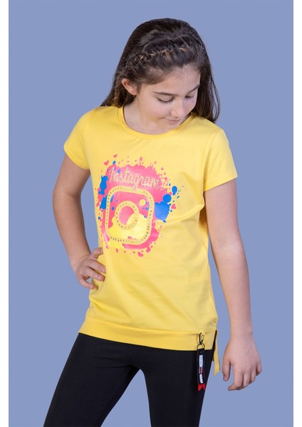 Kız Çocuk Renkli Instagram Baskılı T-Shirt